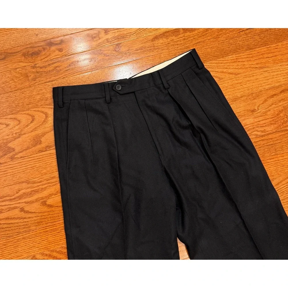 Paul Stuart Dress Pants Fits Mens 30x29 Black Wool Pleated Cuffed Italy Canada